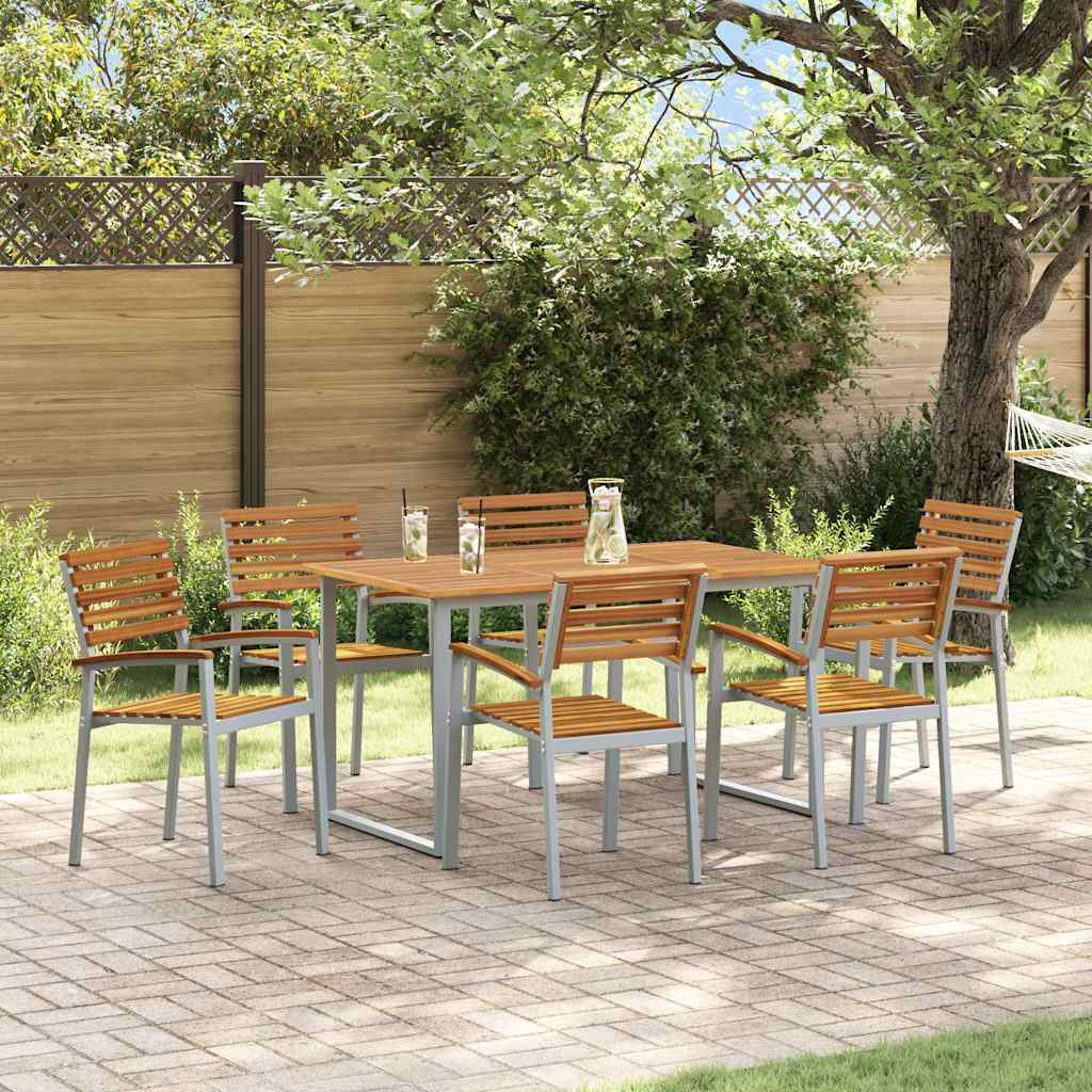 Garden Dining Set 7 pcs Grey Solid Acacia Wood