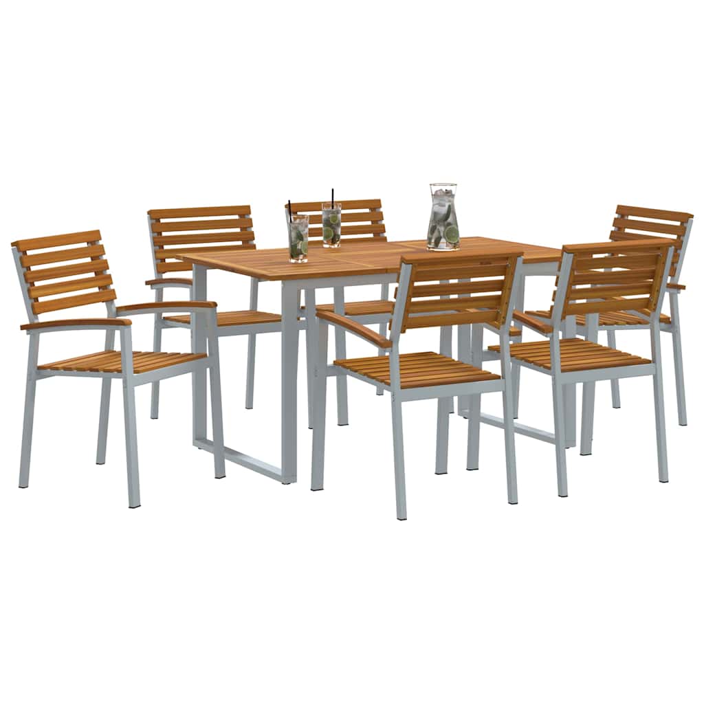 Garden Dining Set 7 pcs Grey Solid Acacia Wood
