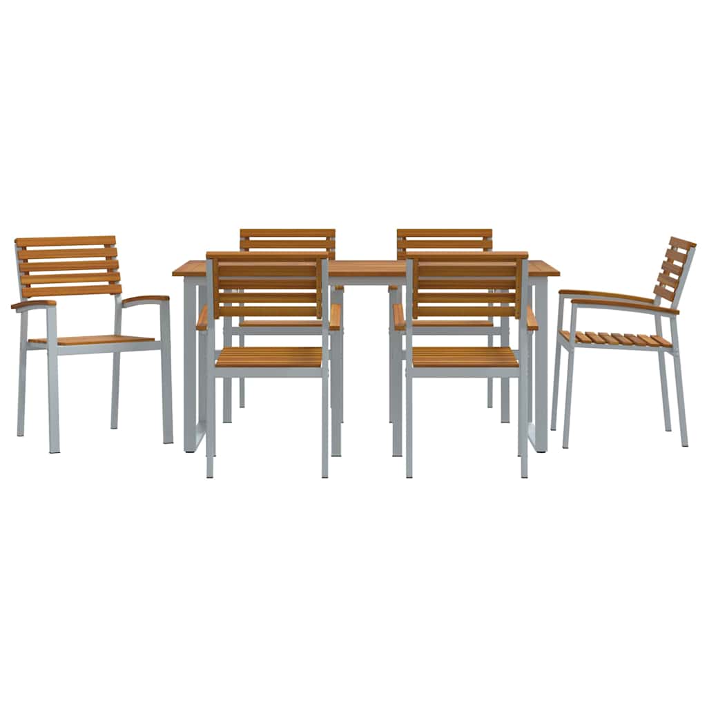 Garden Dining Set 7 pcs Grey Solid Acacia Wood