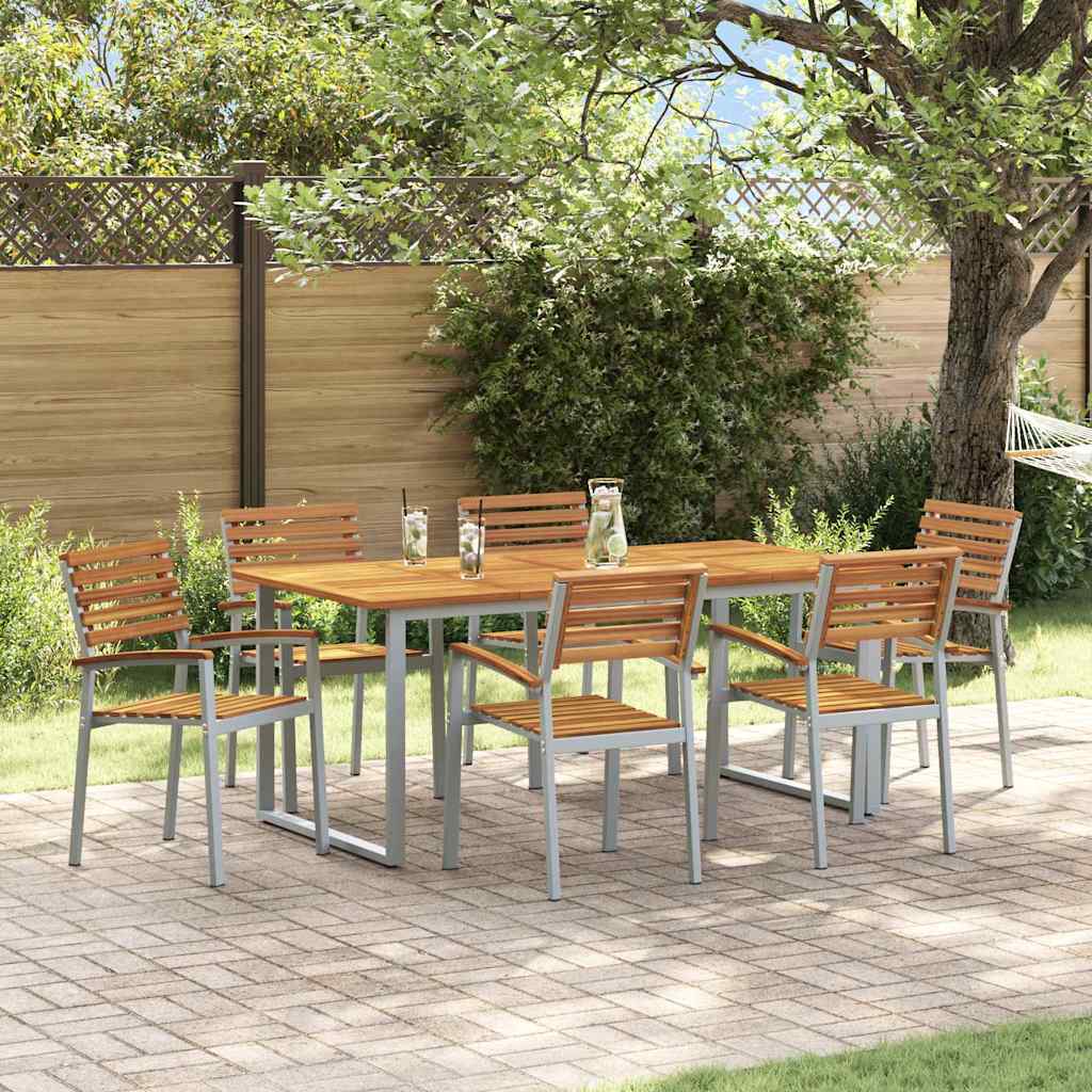 Garden Dining Set 7 pcs Grey Solid Acacia Wood