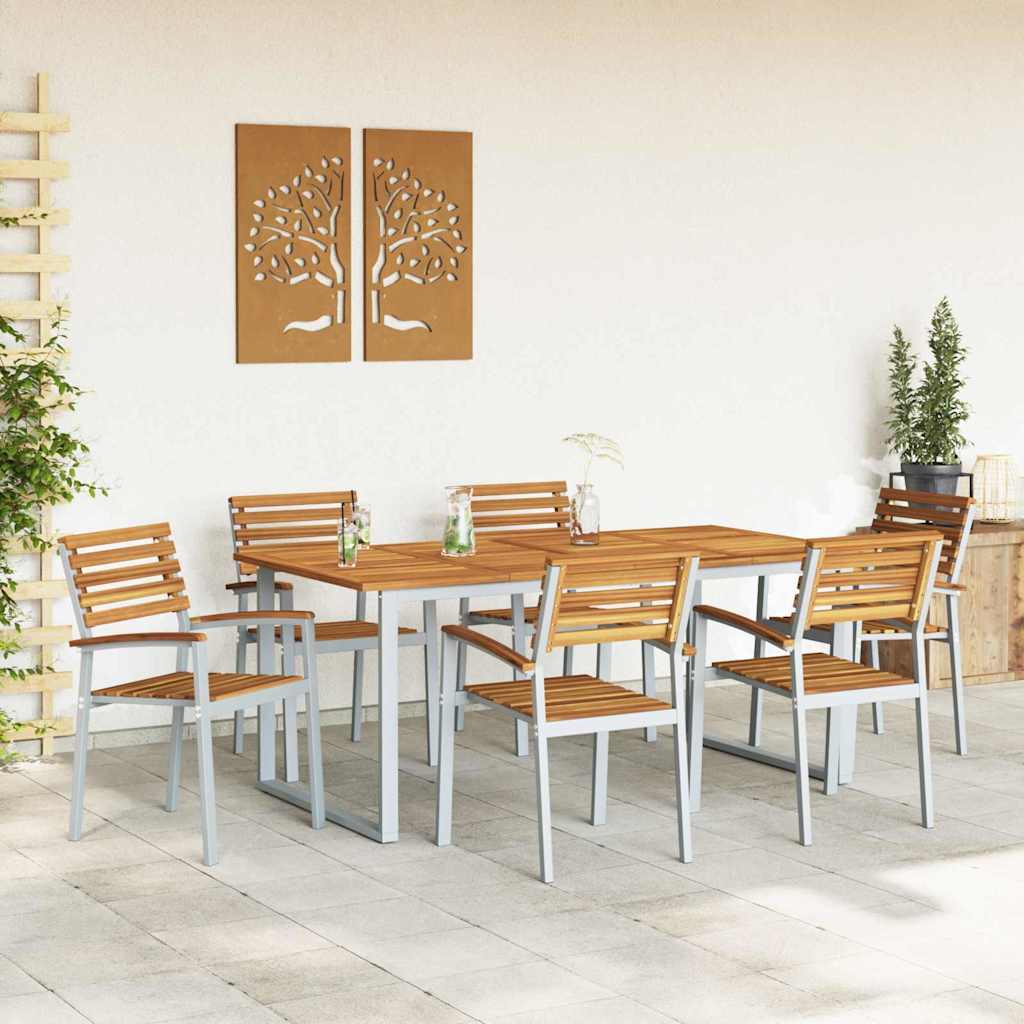 Garden Dining Set 7 pcs Grey Solid Acacia Wood