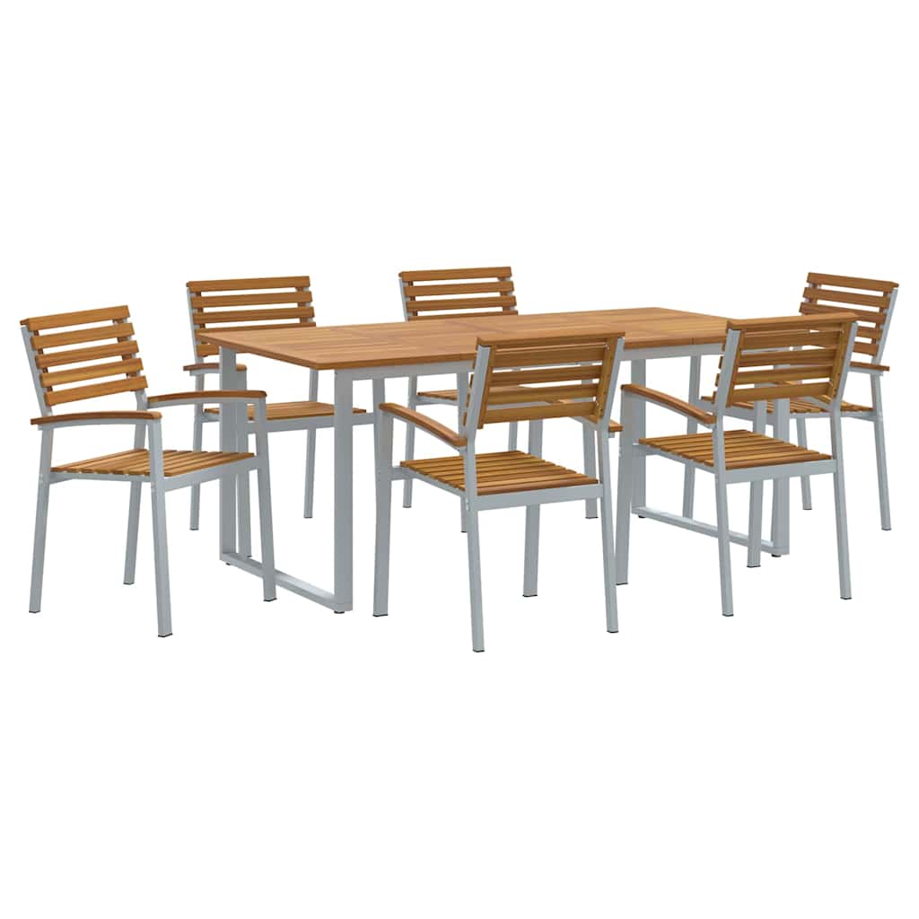 Garden Dining Set 7 pcs Grey Solid Acacia Wood