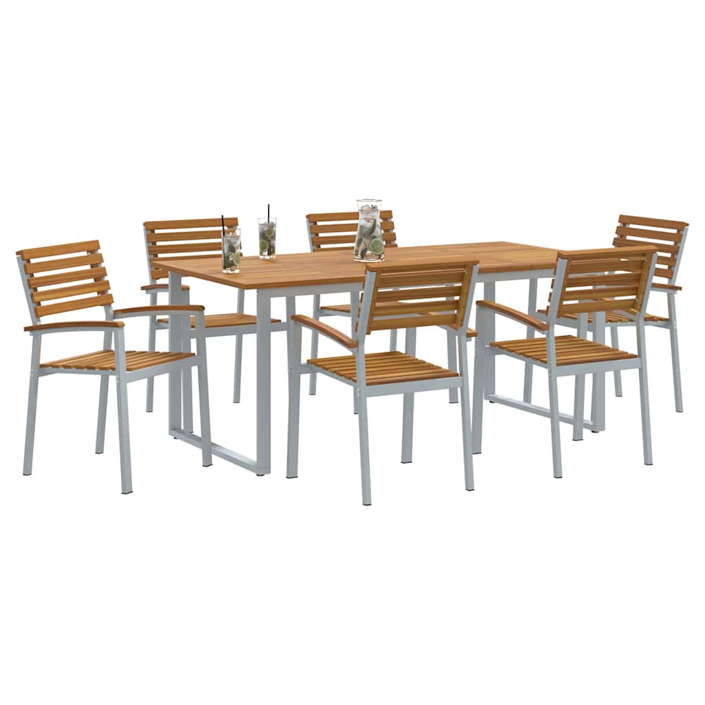 Garden Dining Set 7 pcs Grey Solid Acacia Wood