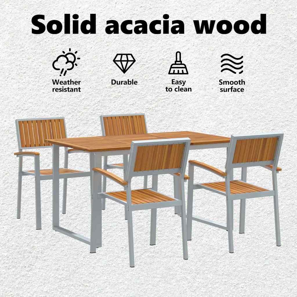 Garden Dining Set 5 pcs Grey Solid Acacia Wood