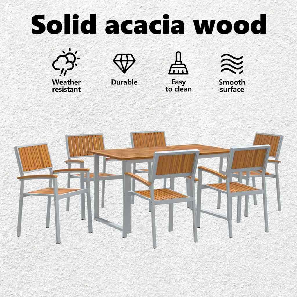 Garden Dining Set 7 pcs Grey Solid Acacia Wood