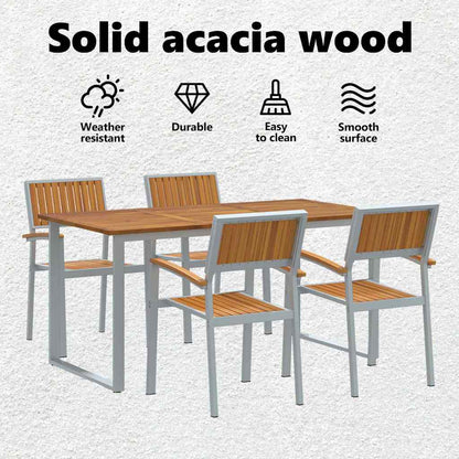 Garden Dining Set 5 pcs Grey Solid Acacia Wood