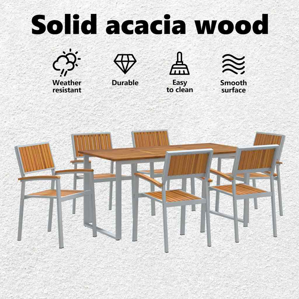 Garden Dining Set 7 pcs Grey Solid Acacia Wood