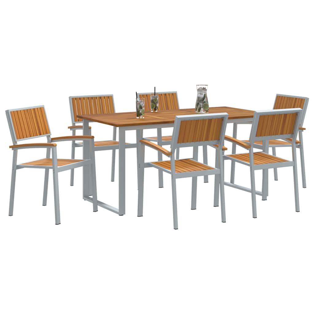 Garden Dining Set 7 pcs Grey Solid Acacia Wood