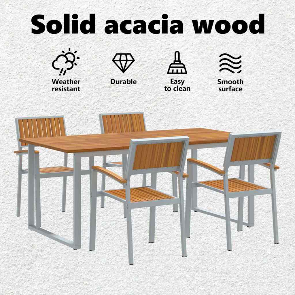Garden Dining Set 5 pcs Grey Solid Acacia Wood