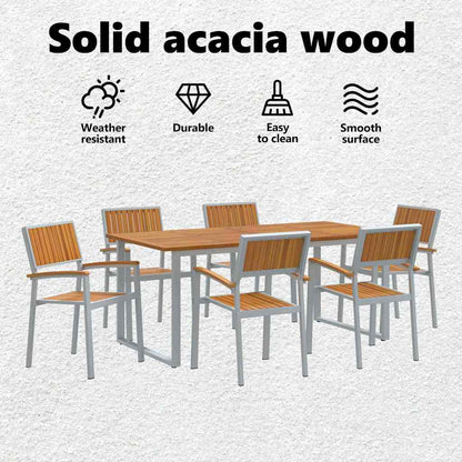 Garden Dining Set 7 pcs Grey Solid Acacia Wood