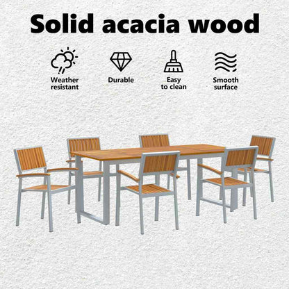 Garden Dining Set 7 pcs Grey Solid Acacia Wood