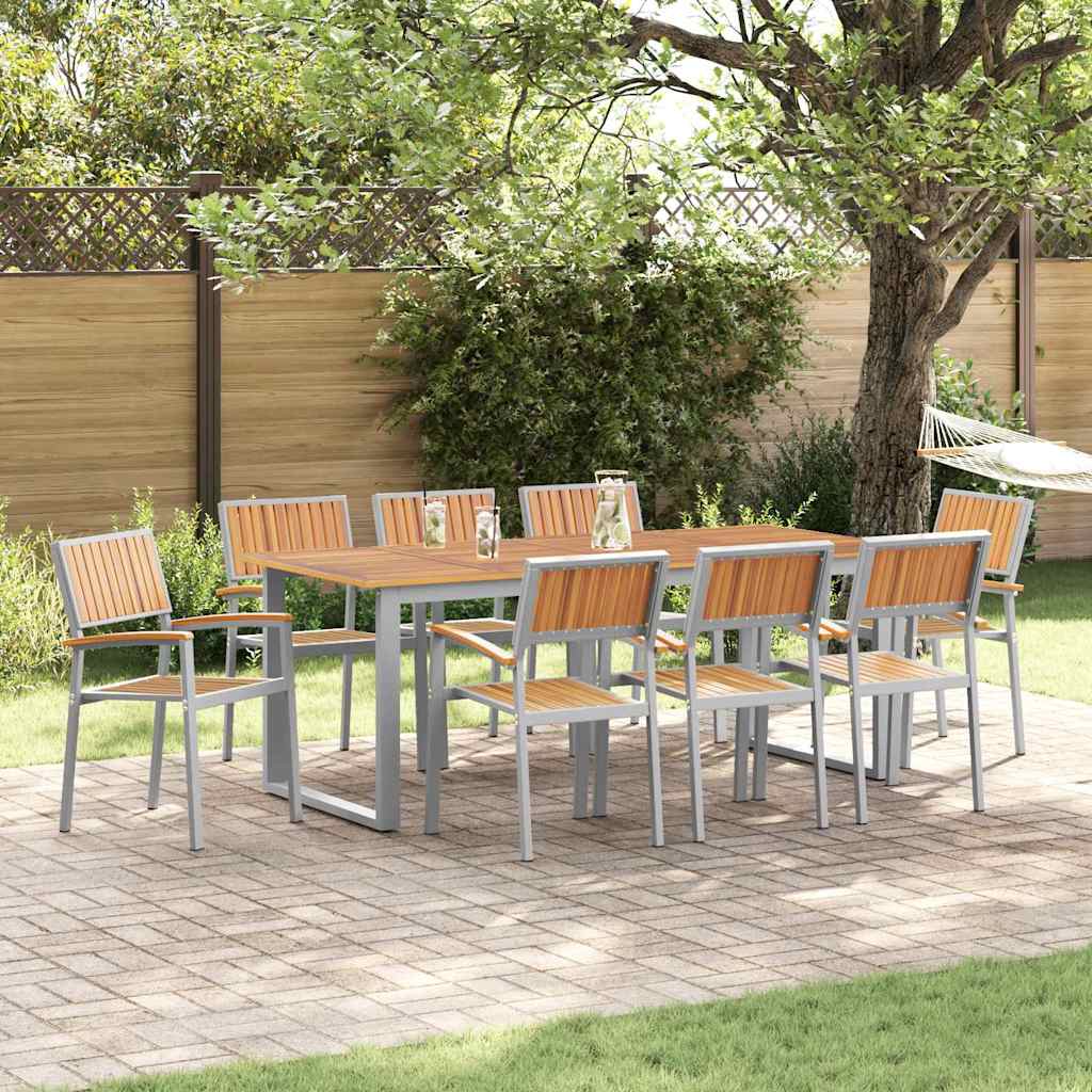 Garden Dining Set 9 pcs Grey Solid Acacia Wood