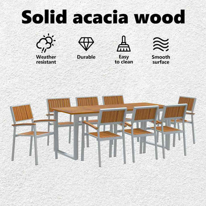 Garden Dining Set 9 pcs Grey Solid Acacia Wood