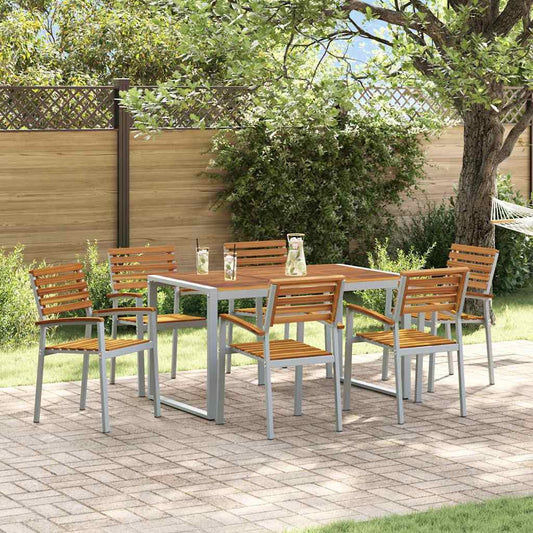 Garden Dining Set 7 pcs Grey Solid Acacia Wood