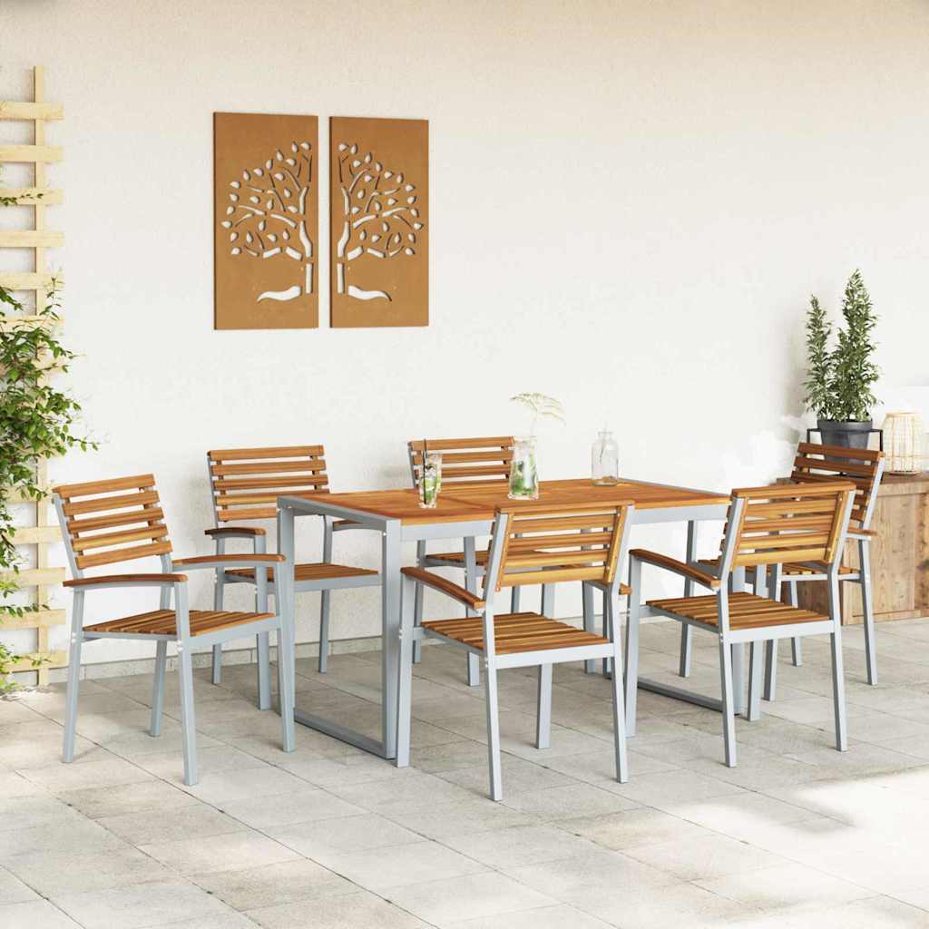 Garden Dining Set 7 pcs Grey Solid Acacia Wood
