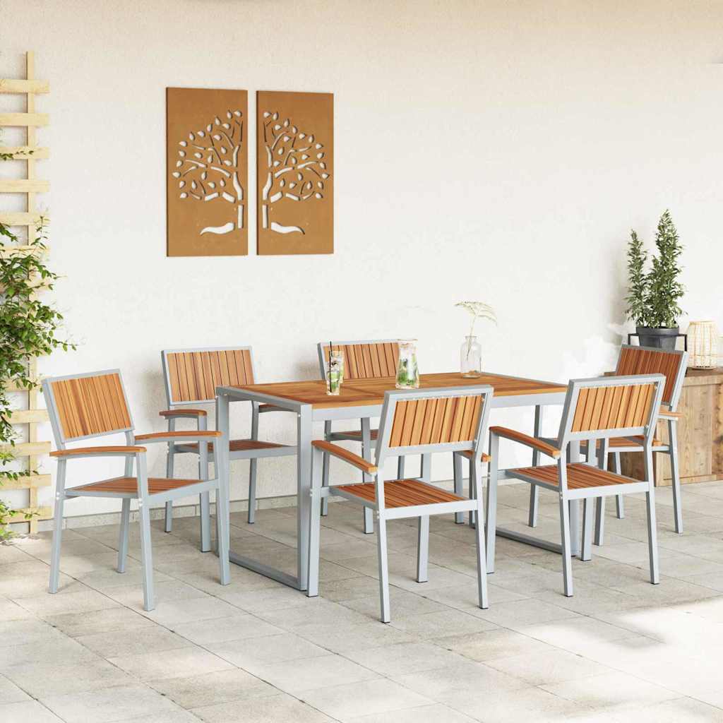 Garden Dining Set 7 pcs Grey Solid Acacia Wood