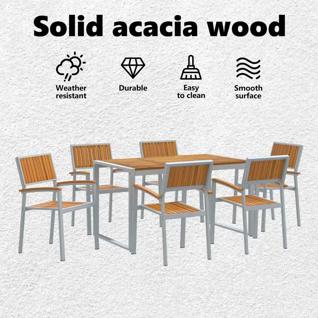 Garden Dining Set 7 pcs Grey Solid Acacia Wood