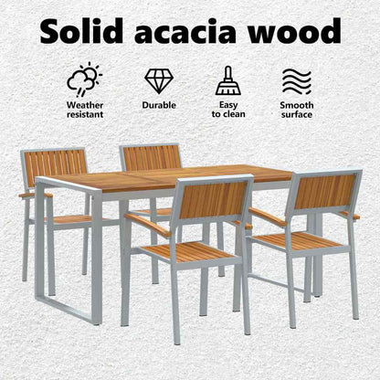 Garden Dining Set 5 pcs Grey Solid Acacia Wood