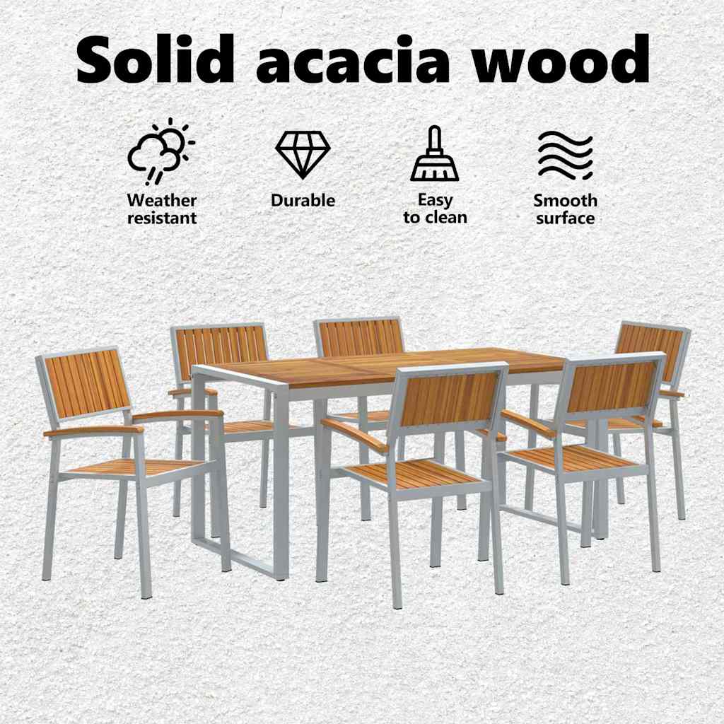Garden Dining Set 7 pcs Grey Solid Acacia Wood