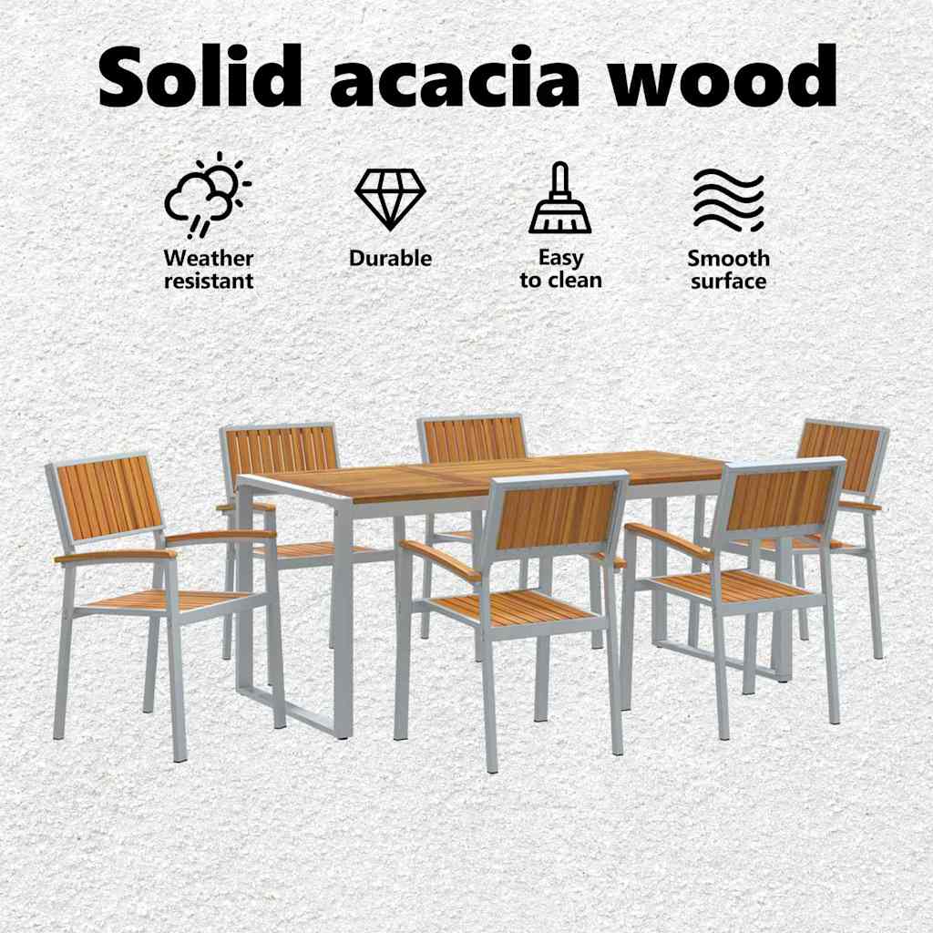 Garden Dining Set 7 pcs Grey Solid Acacia Wood