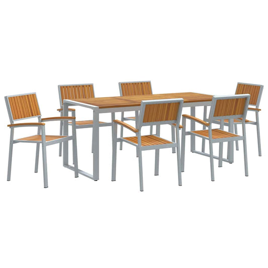 Garden Dining Set 7 pcs Grey Solid Acacia Wood