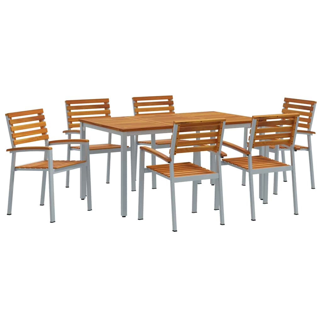 Garden Dining Set 7 pcs Grey Solid Acacia Wood
