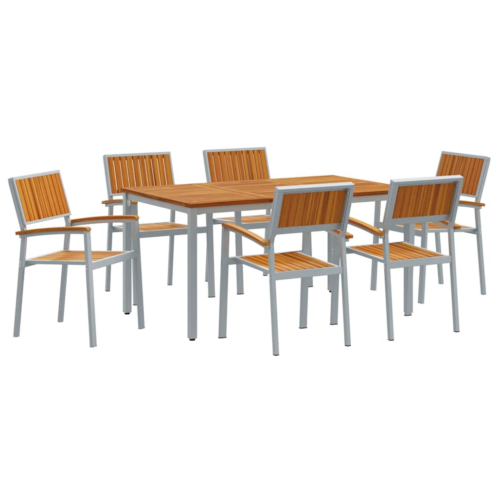 Garden Dining Set 7 pcs Grey Solid Acacia Wood