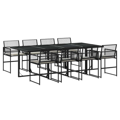 9 Piece Garden Dining Set with Cushions Black Poly Rattan
