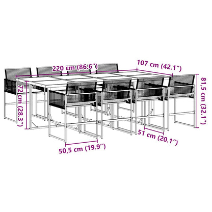 9 Piece Garden Dining Set with Cushions Black Poly Rattan
