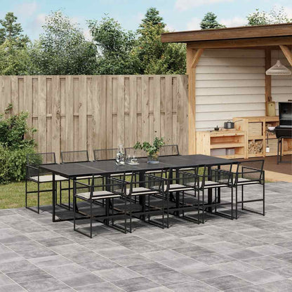 11 Piece Garden Dining Set with Cushions Black Poly Rattan