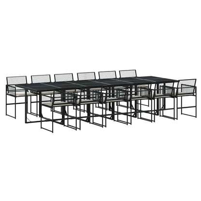 13 Piece Garden Dining Set with Cushions Black Poly Rattan