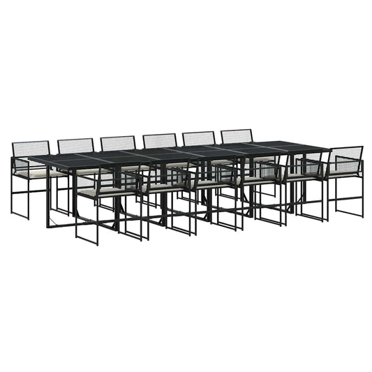 13 Piece Garden Dining Set with Cushions Black Poly Rattan
