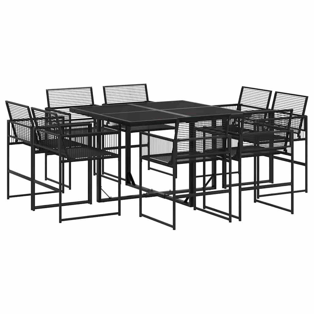 9 Piece Garden Dining Set Black Poly Rattan