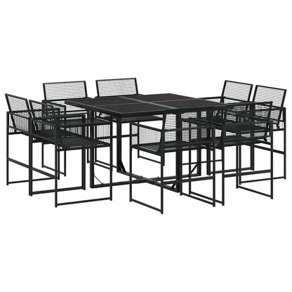 9 Piece Garden Dining Set Black Poly Rattan
