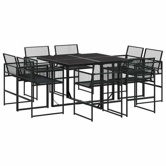 9 Piece Garden Dining Set Black Poly Rattan