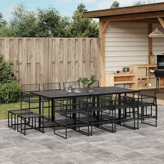 13 Piece Garden Dining Set Black Poly Rattan