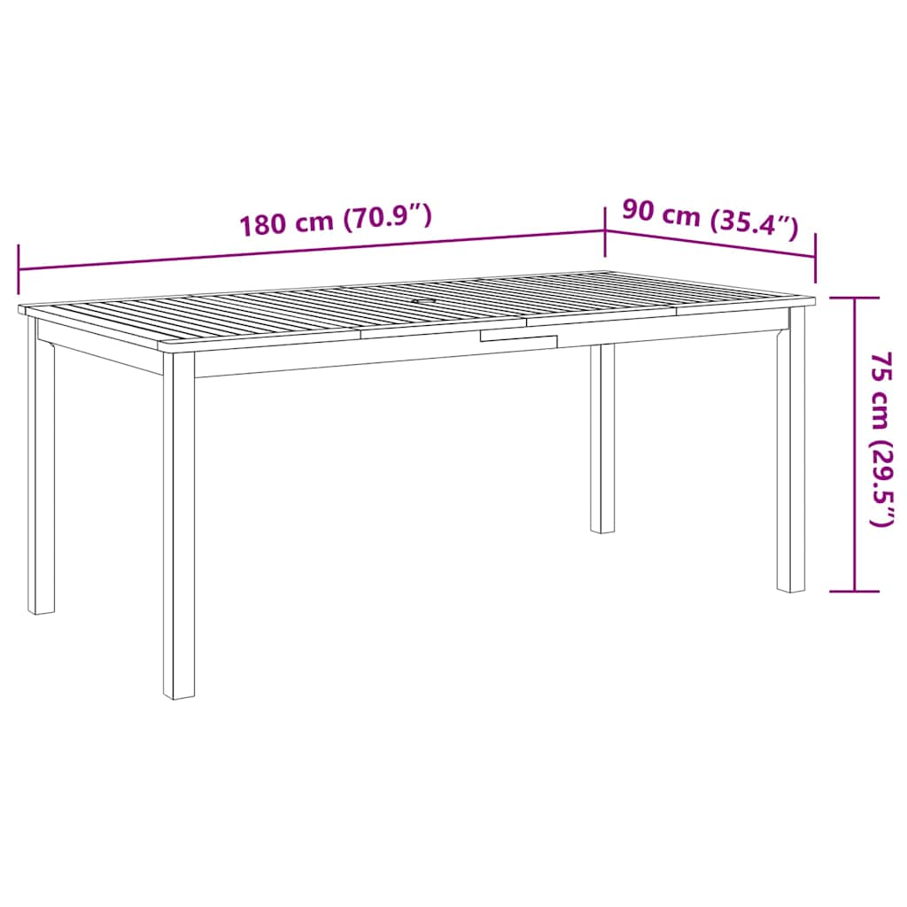 7 Piece Garden Dining Set 180x90x75 cm Solid Wood Acacia