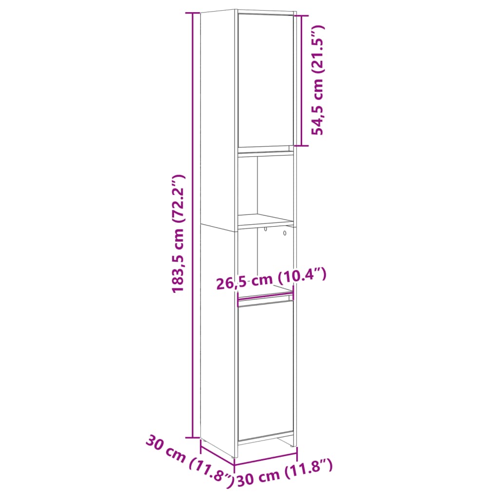Bathroom Cabinet Sonoma Oak 30x30x183,5 cm Engineered Wood