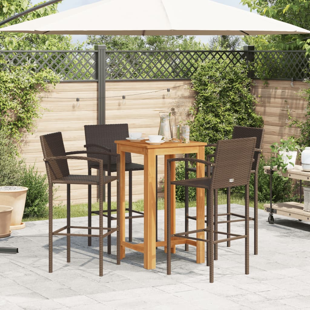 Garden Bar Set | Brown | Solid acacia wood | Compact | Footrest
