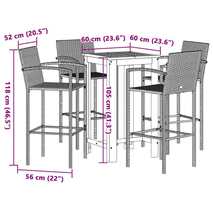 5 Piece Garden Bar Set Brown Solid Wood Acacia and Poly Rattan