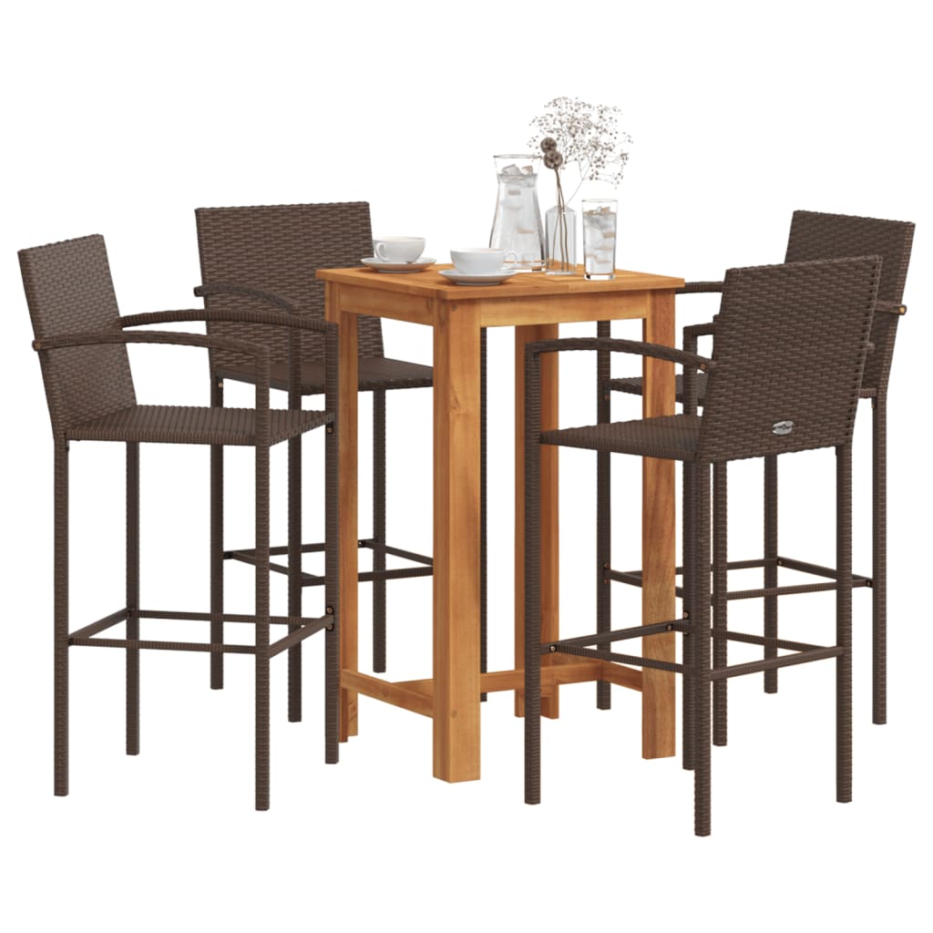 Garden Bar Set | Brown | Solid acacia wood | Compact | Footrest