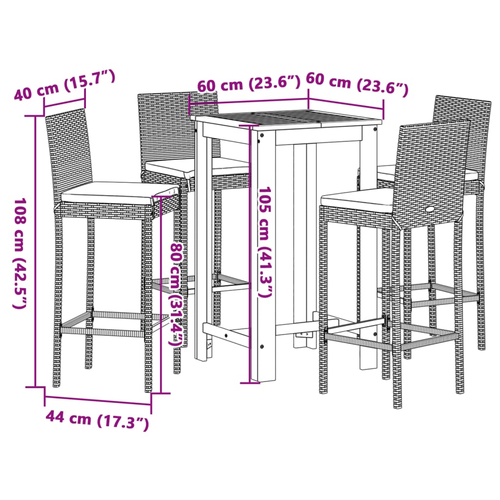 Garden Bar Set | Black | Solid Acacia Wood | Standard |  Tough
