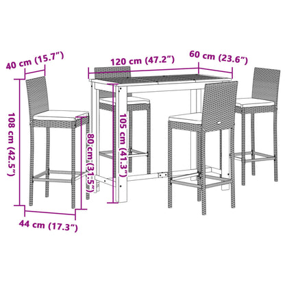 5 Piece Garden Bar Set Black Solid Wood Acacia and Poly Rattan