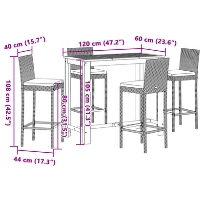 5 Piece Garden Bar Set Grey Solid Wood Acacia and Poly Rattan
