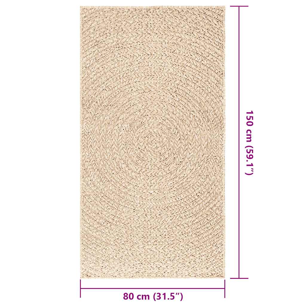 Rug ZIZUR Beige 80x150 cm Jute Look Indoor and Outdoor