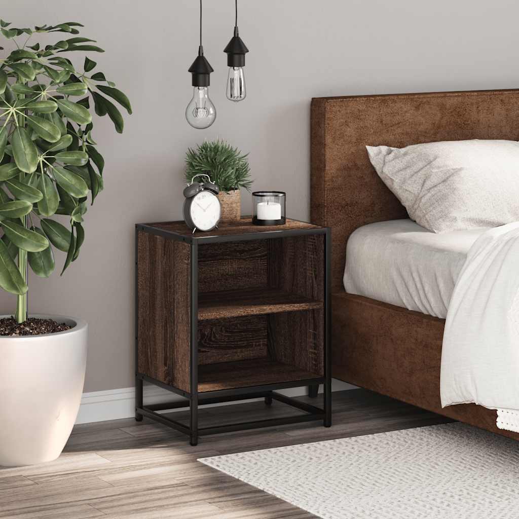 Bedside Cabinet Brown Oak 40x31x50 cm Engineered Wood and Metal