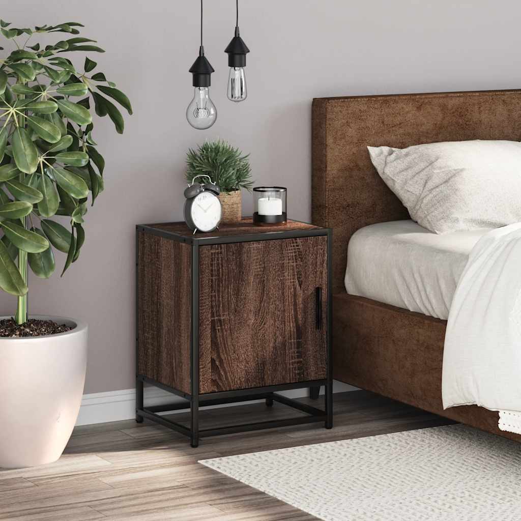 Bedside Cabinet Brown Oak 40x31x50 cm Engineered Wood and Metal