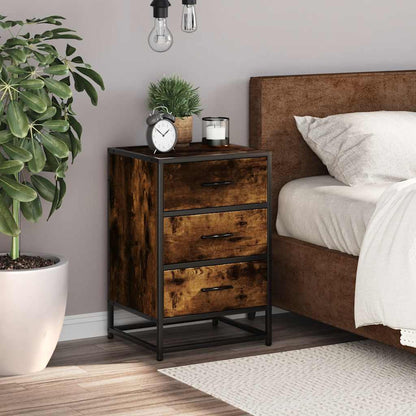 Bedside Cabinet Smoked Oak 40x34.5x60 cm Engineered Wood and Metal