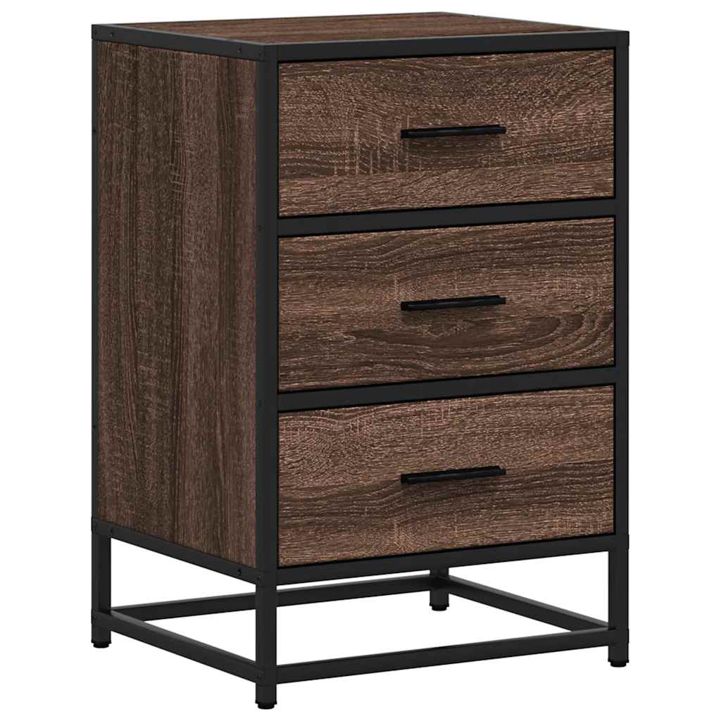 Bedside Cabinet Brown Oak 40x34.5x60 cm Engineered Wood and Metal