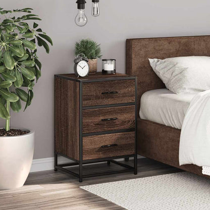 Bedside Cabinet Brown Oak 40x34.5x60 cm Engineered Wood and Metal